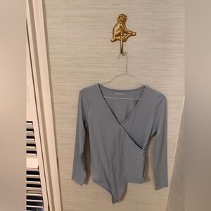 Abercrombie & Fitch soft blue v-neck bodysuit